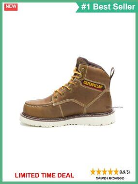 Waterproof Full Grain Leather Steel Toe Work Boot Wedge Block Heel Ankle